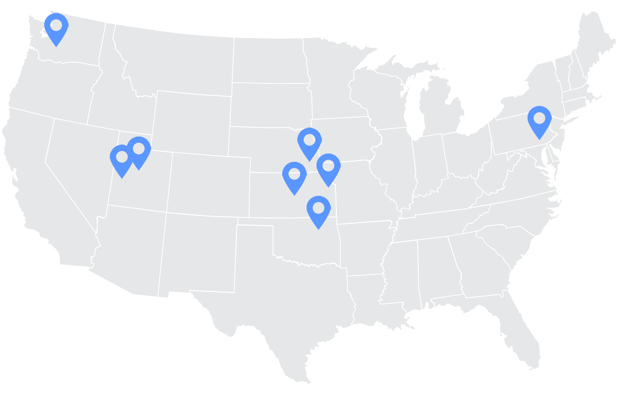US map with blue markers showing Alphia facility locations.