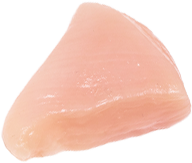 A triangle shaped cut of chicken.