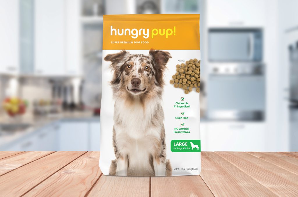 Hungry Pup pet food sitting in kitchen